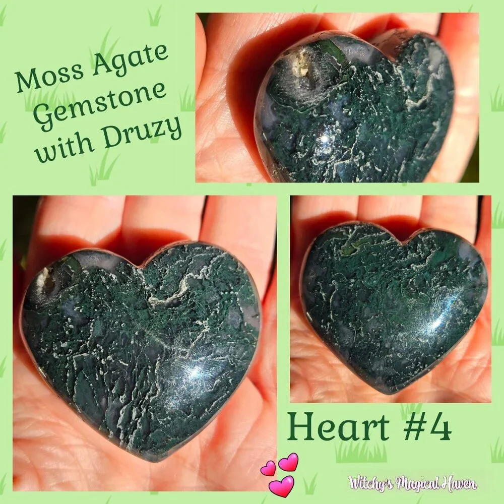 Moss Agate Gemstone Crystal Hearts